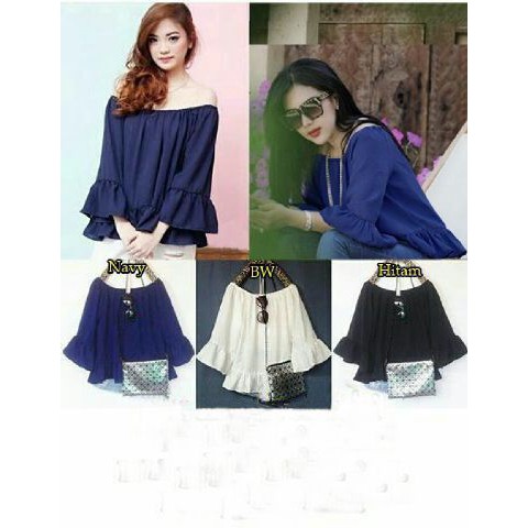 [Blouse Syahrini Varian Warna RO] Blouse Wanita Rayon Putih/Hitam/Navy