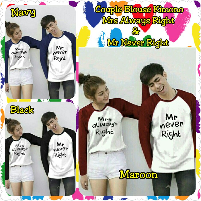 Baju Couple  Kimono Mrs Always & Mr Never Right