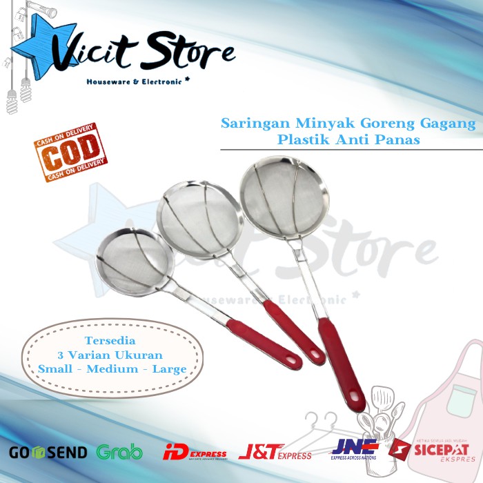 Saringan Minyak Goreng Stainless Gagang Plastik Anti Panas