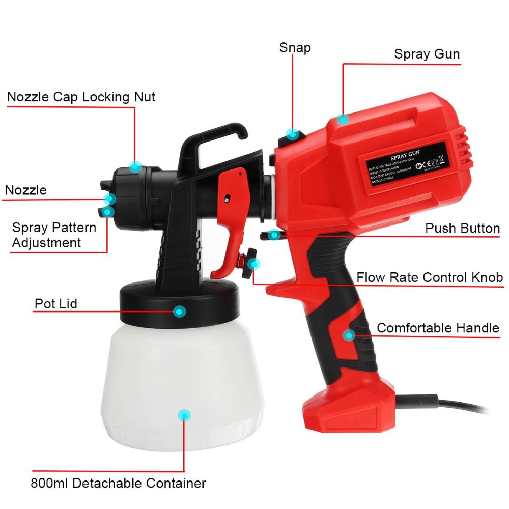 【Dengan 3 PCS Nozzle】Alat cat kompresor Spray Gun elektrik 550watt cat besi kayu plastik