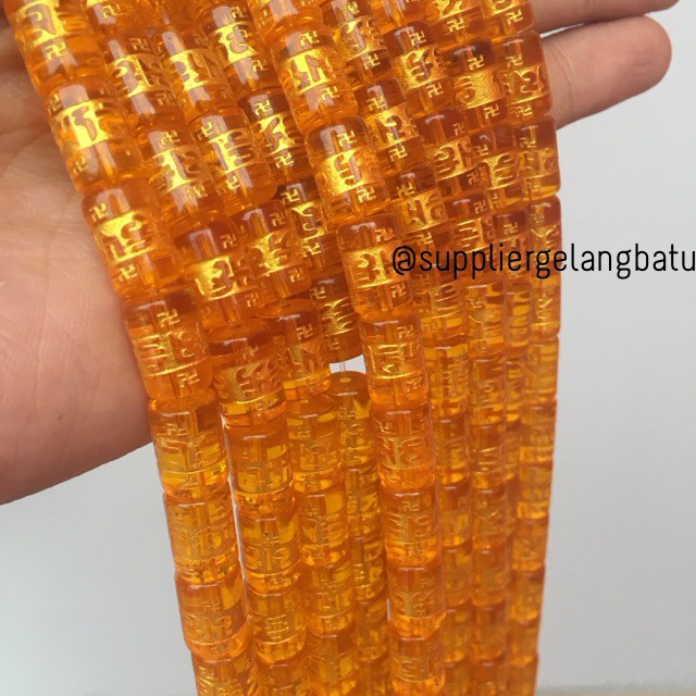 Tabung Tibet kuning lucky charm tibetian bracelet bahan bongkah batu hoki impor cina craft DIY akik