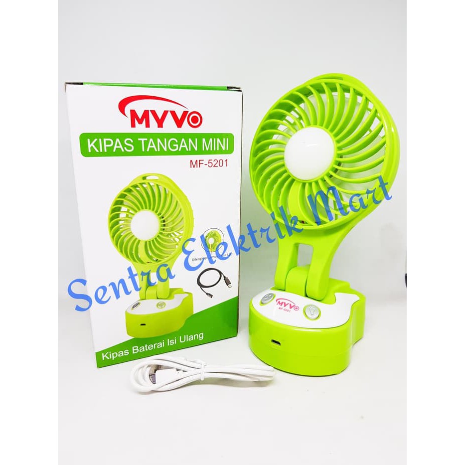 Mini fan/ kipas portable + Lampu emergency Charge Baterai MYVO MF-5201