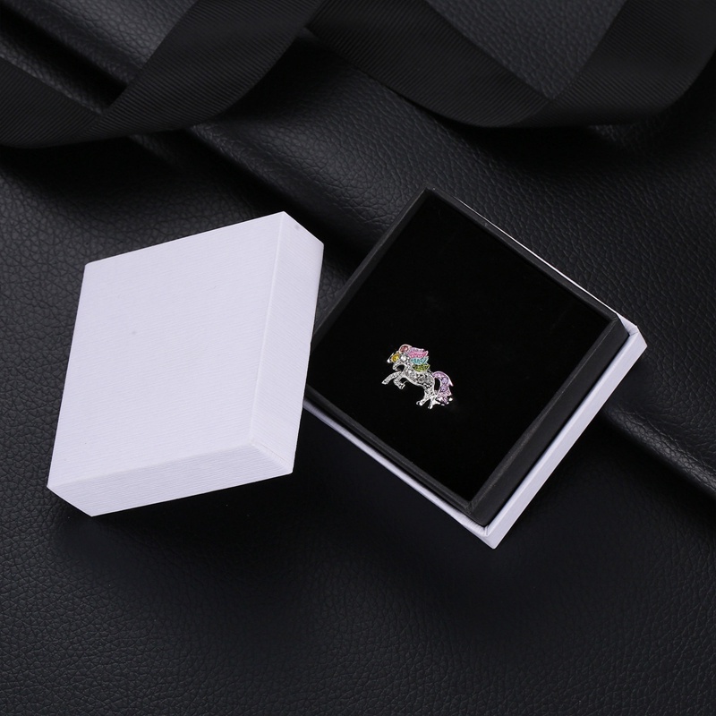 Cincin Model Terbuka Adjustable Desain Kartun Unicorn Aksen Berlian Warna Pelangi