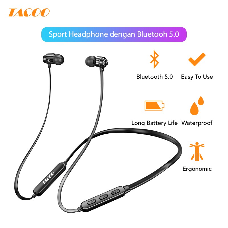 

TACOO Sport Bluetooth Earphone TEH0413 / Wireless Headset Neckband Stereo with Magnetic Buds