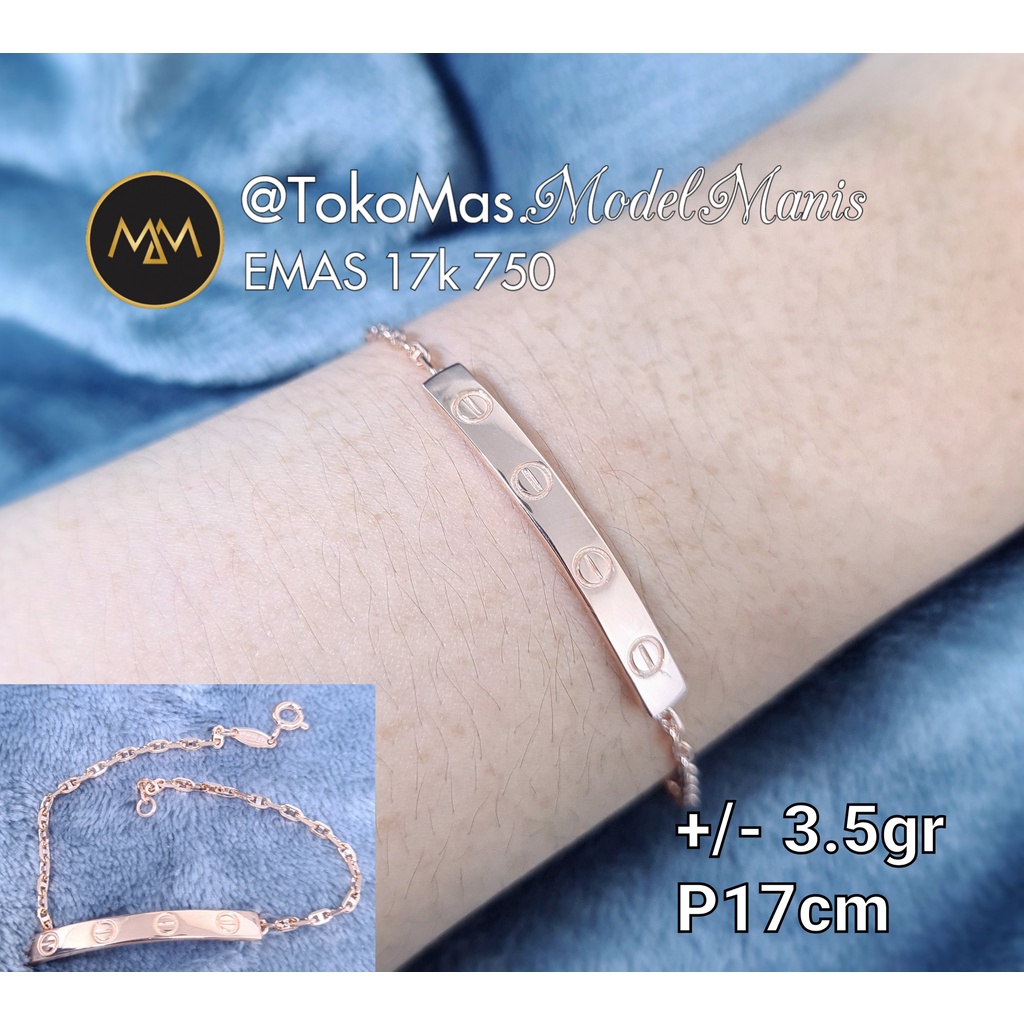 Gelang Plat cartie* rantai Herme* emas rosegold 750 kadar 17k