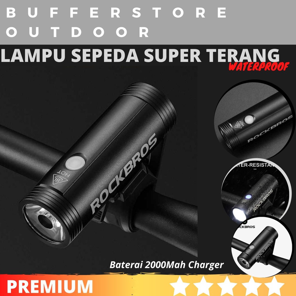 Lampu Sepeda Rockbros USB Charger 2000mAh Super Terang MTB Gunung Seli Roadbike