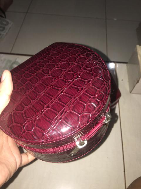 Kotak Emas Tempat Perhiasan & Aksesoris - Traveller Jewelry Box Maroon Croco