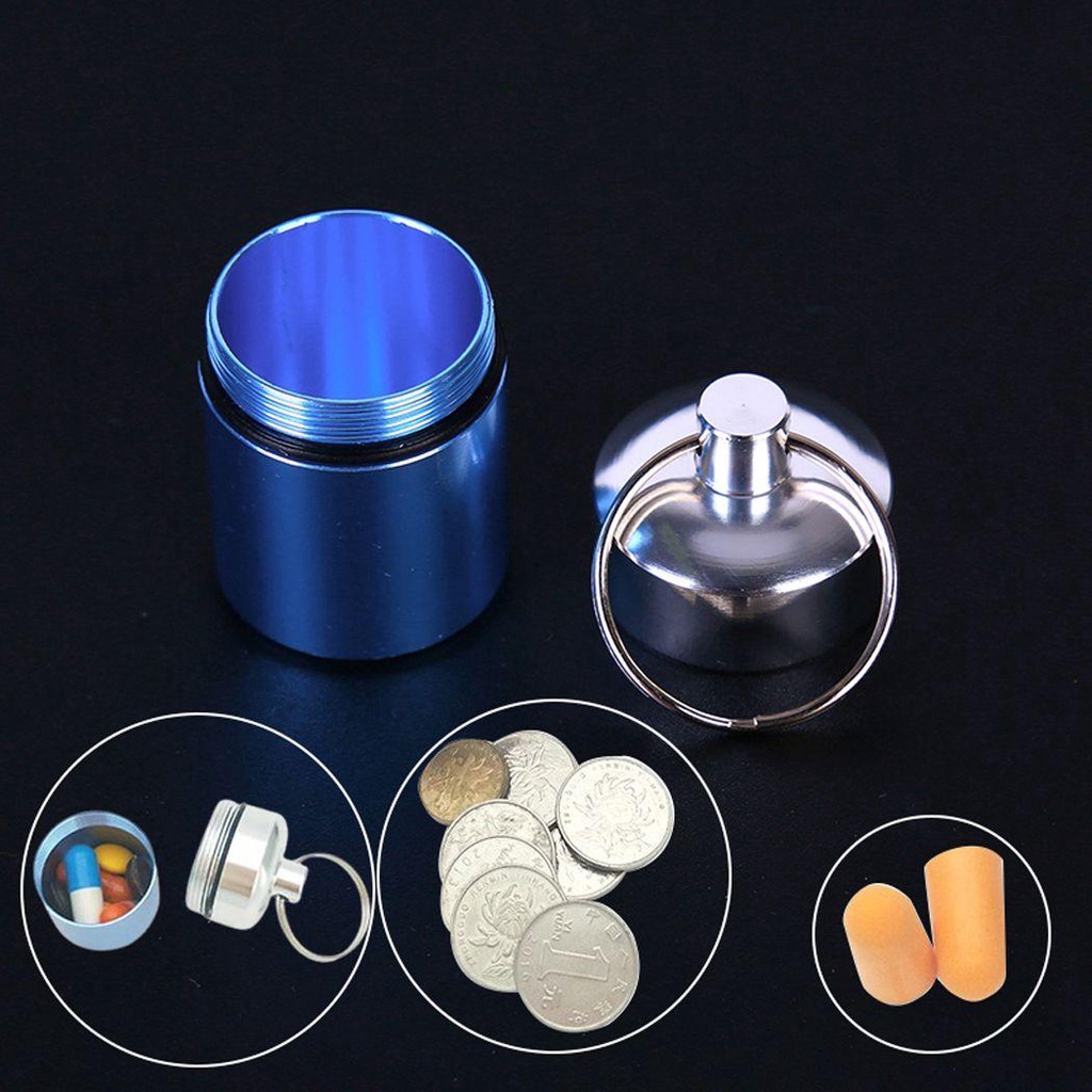 [Elegan] Pill Box Case Mini Perjalanan Luar Ruangan Botol Camping Metal Pocket Pill Case