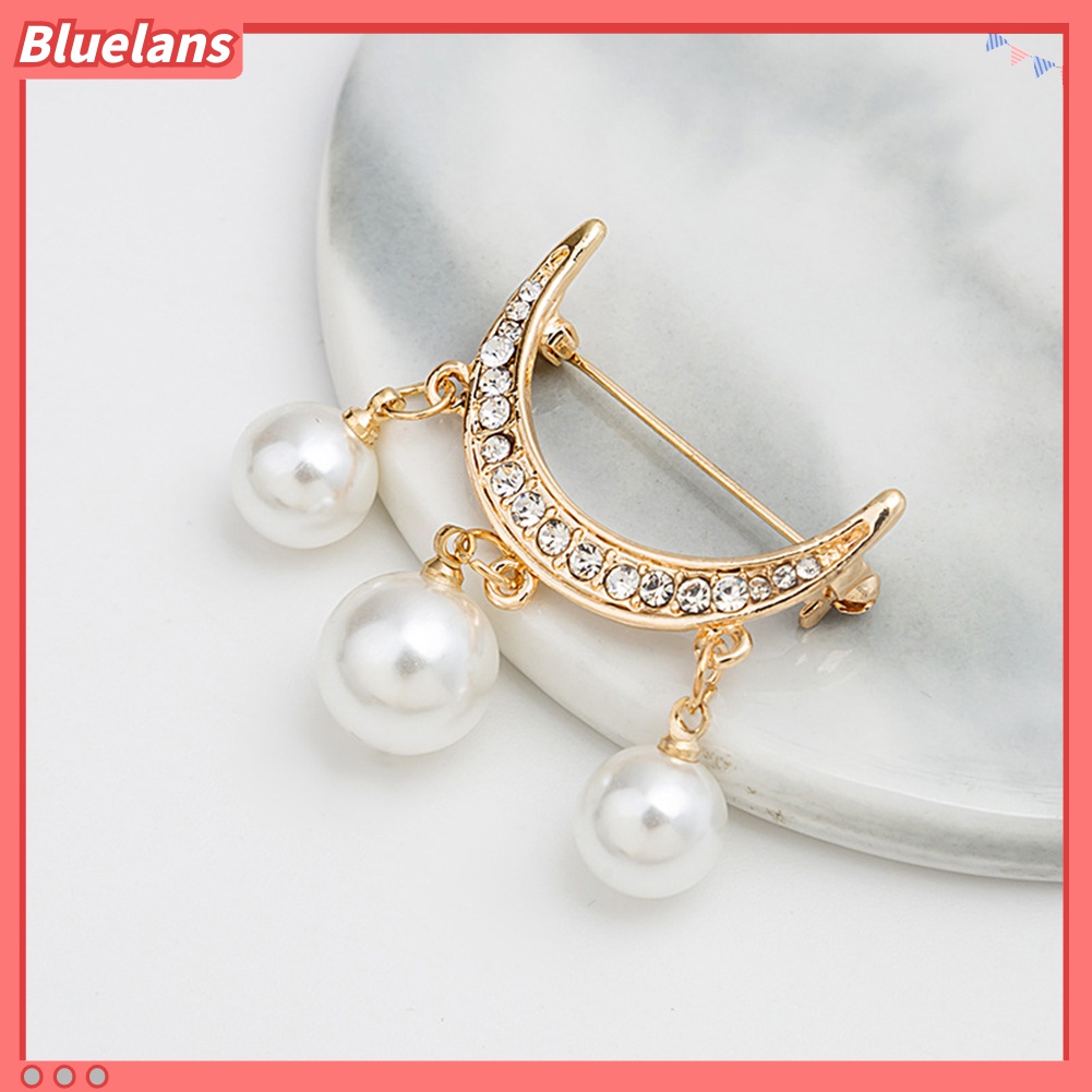 Bluelans 2Pcs Bros Pin Bentuk Setengah Lingkaran Aksen Mutiara Imitasi Untuk Pakaian