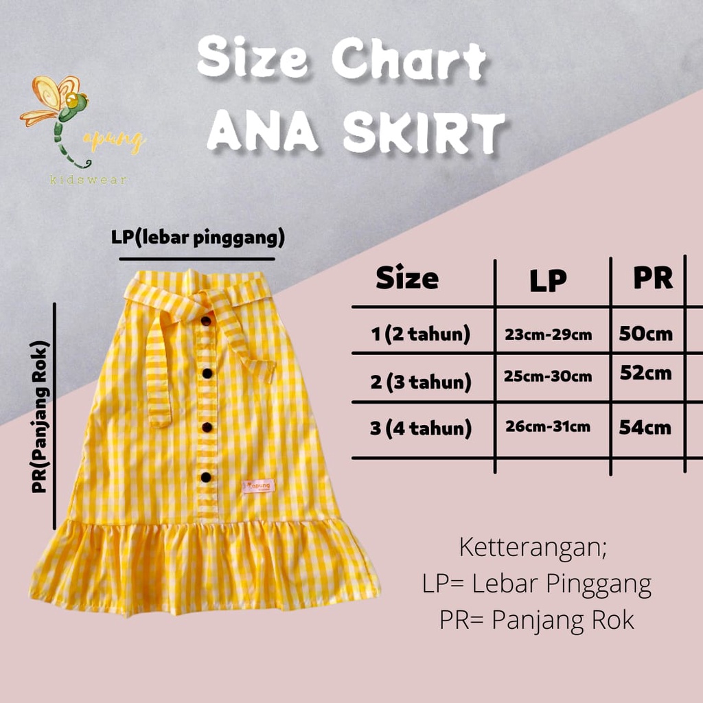 (Capung Kidswear) Rok Anak Kotak ANA SKIRT Rok Kotak Korea Katun (2-5 Tahun)