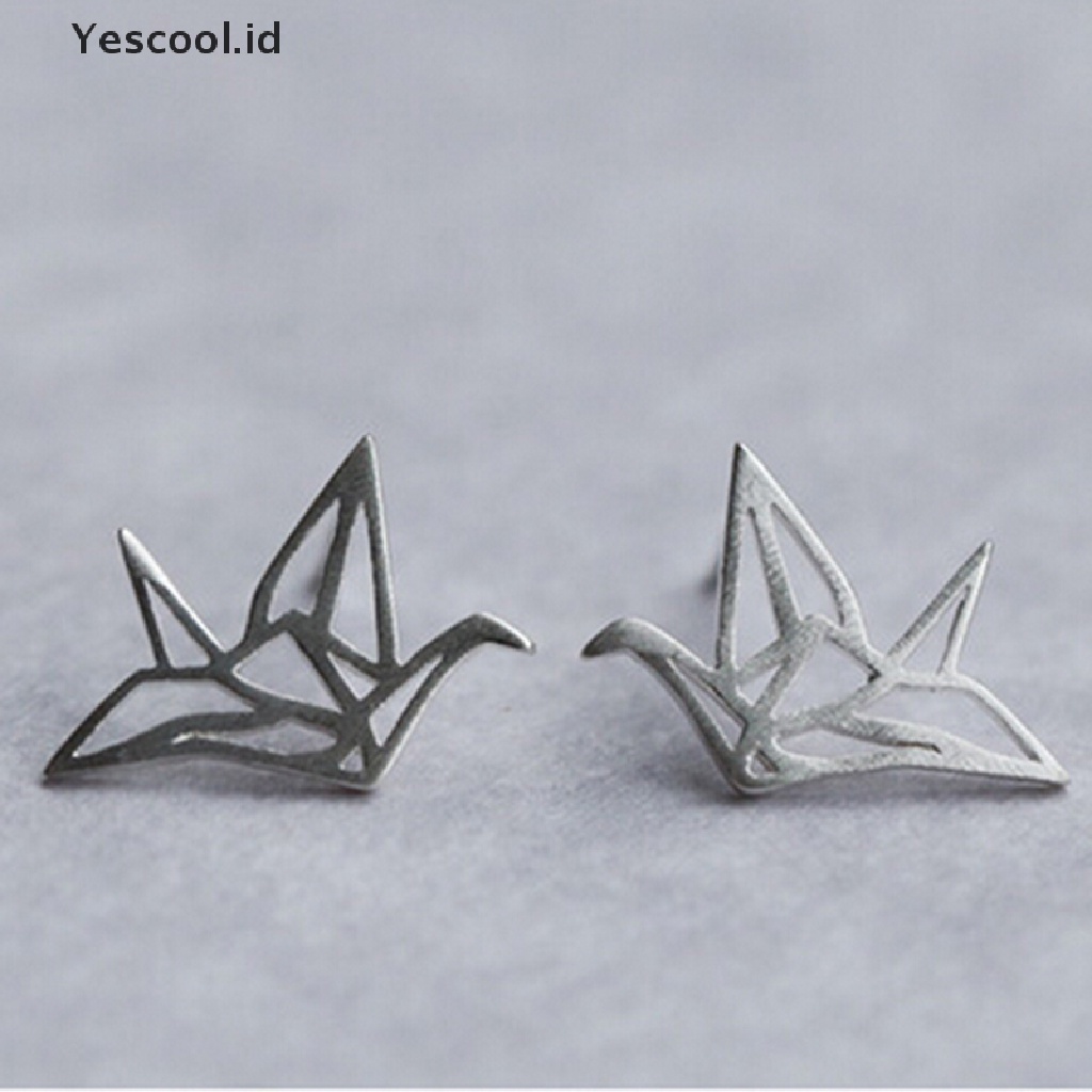 Anting Stud Desain Origami Burung Bangau Lucu