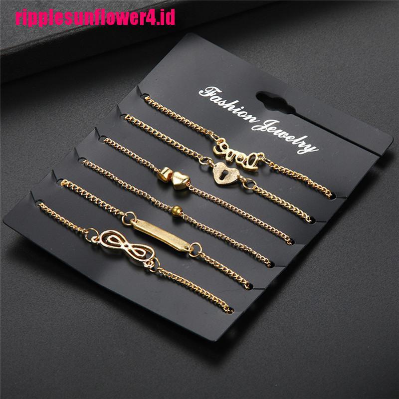 6pcs Gelang Kaki Rantai Multilayer Bentuk Hati Infinity Gaya Boho