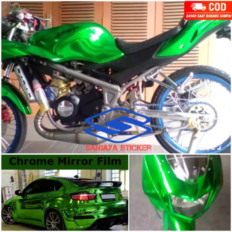 stiker skotlet hijau chrome miror metalic infinity