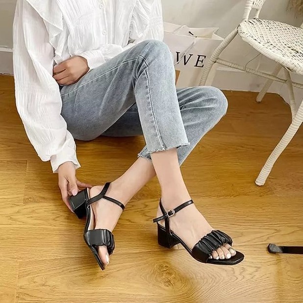 High Heels Wanita MERYL Block Heels Kerut ND 04