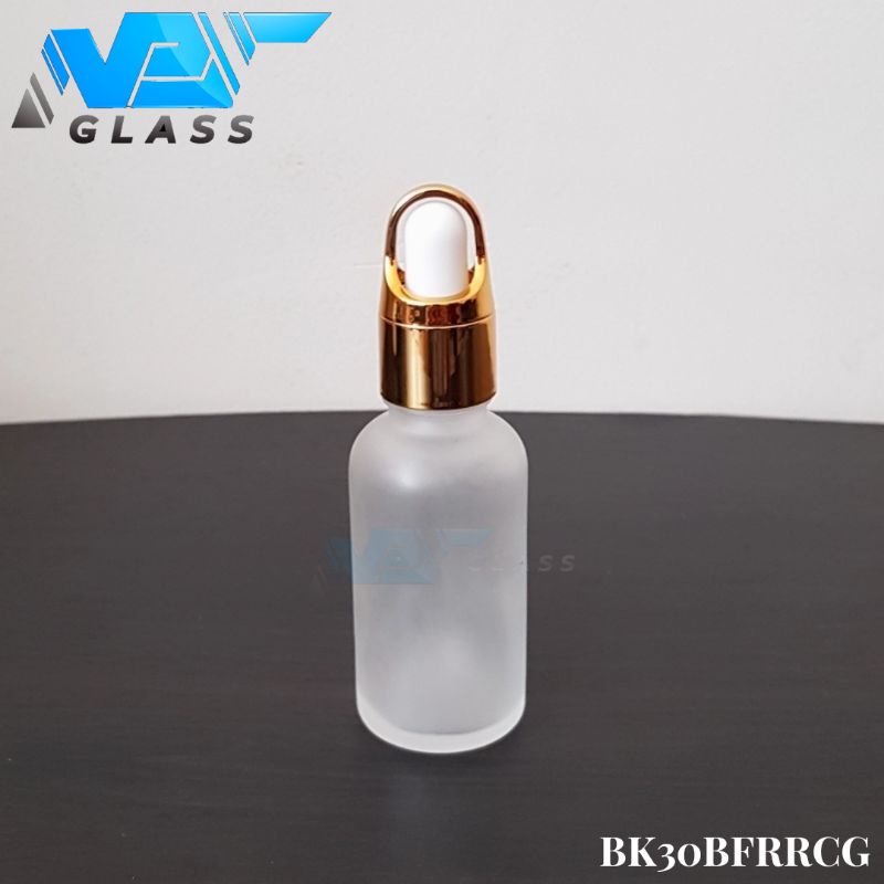 botol kaca pipet 30ml bening frosted doff ring gold