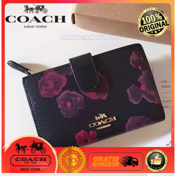 Dompet Wanita COACH Original MEDIUM CORNER ZIP WALLET HALFTONE FLORAL 39127