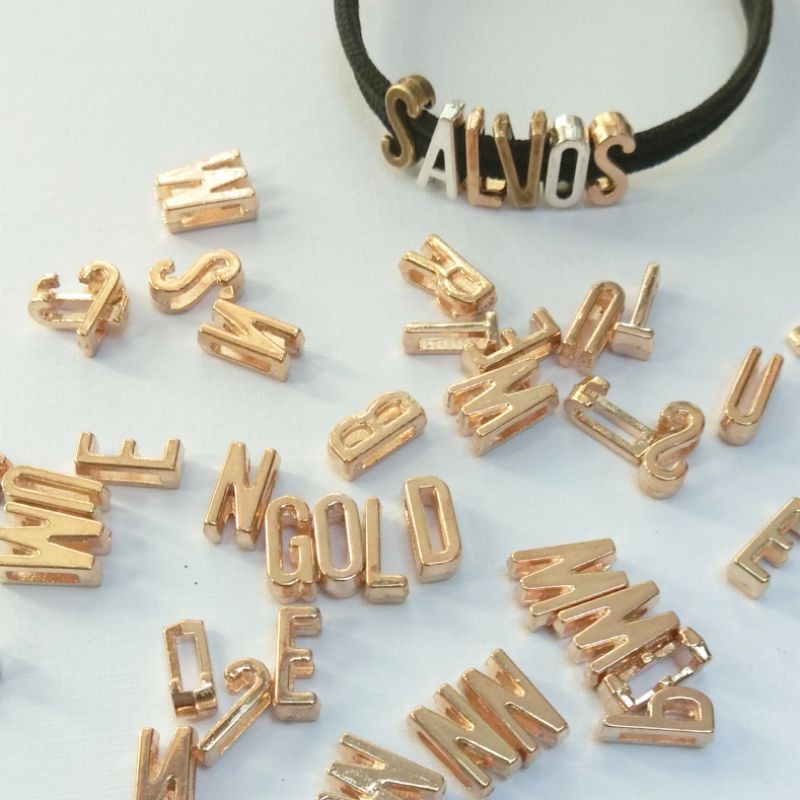 Charm huruf A sampai M alfabet antik slide - charm letter beads bronze silver gelang nama inisial-4