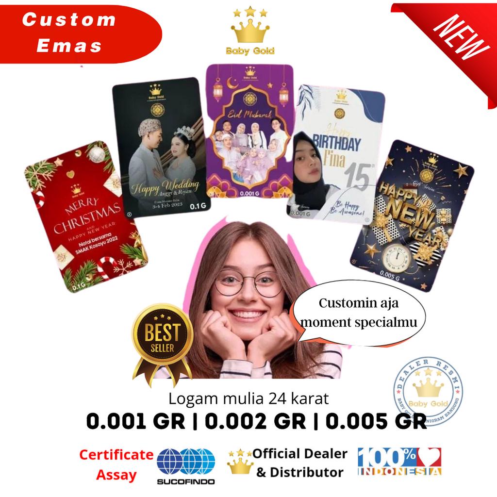 Custom Emas Baby Gold Logam Mulia Emas Mini 24K 0.001/0.002/0.005