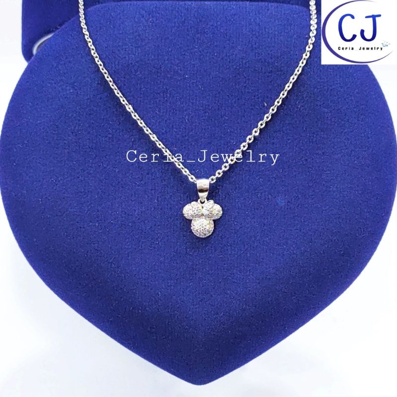 KALUNG PERAK WANITA SILVER ASLI 925 LAPIS EMAS PUTIH LIONTIN MICKEY MOUSE - PERHIASAN PERAK WANITA