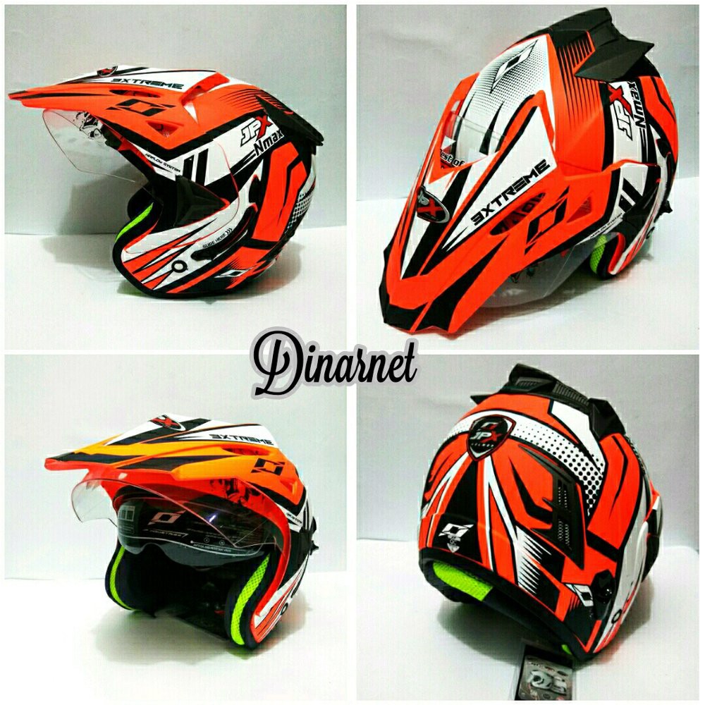 Helm Semi Cross Jpx NMAX Red Fluorescent Trail Trabas Supermoto Klx