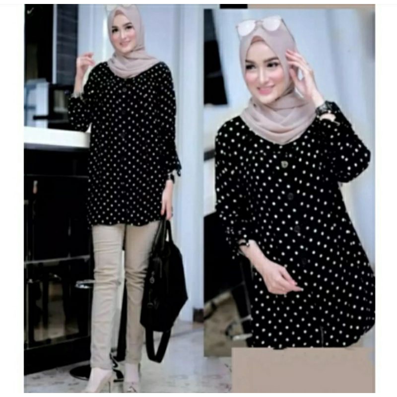 TUNIK POLKADOT LENGAN PANJANG/TUNIK KUNING LENGAN PANJANG/TUNIK MOCA LENGAN PANJANG/TUNIK KEKINIAN L