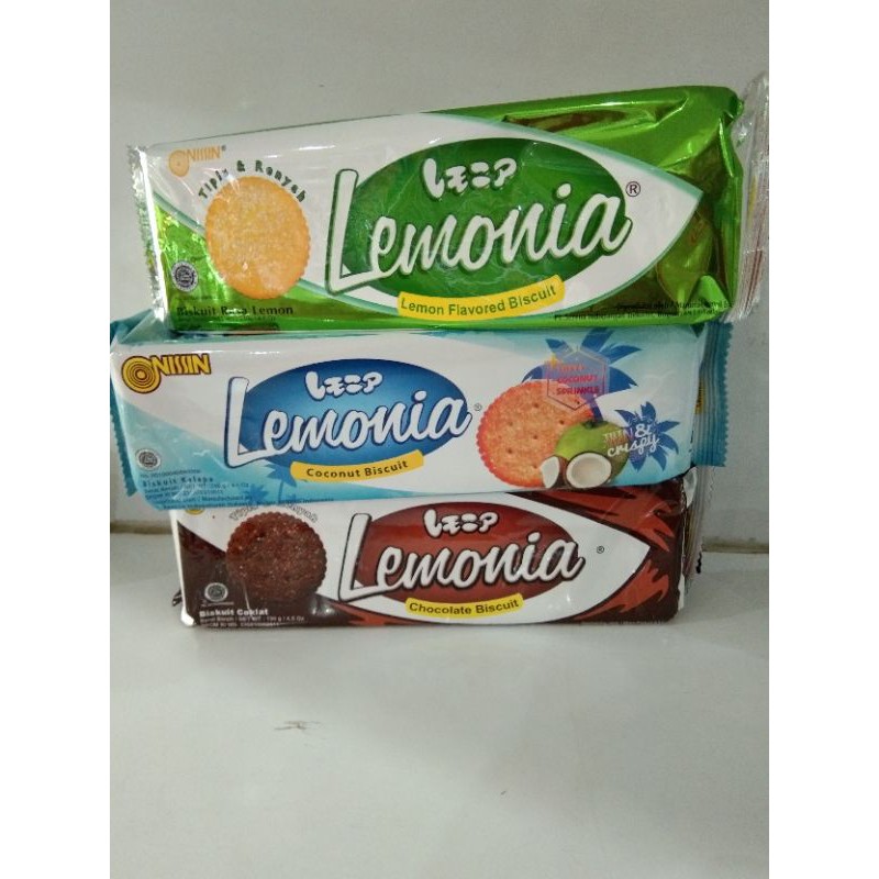 

Nissin Lemonia dengan 3 variasi rasa Lemon,coklat dan coconut 130gr