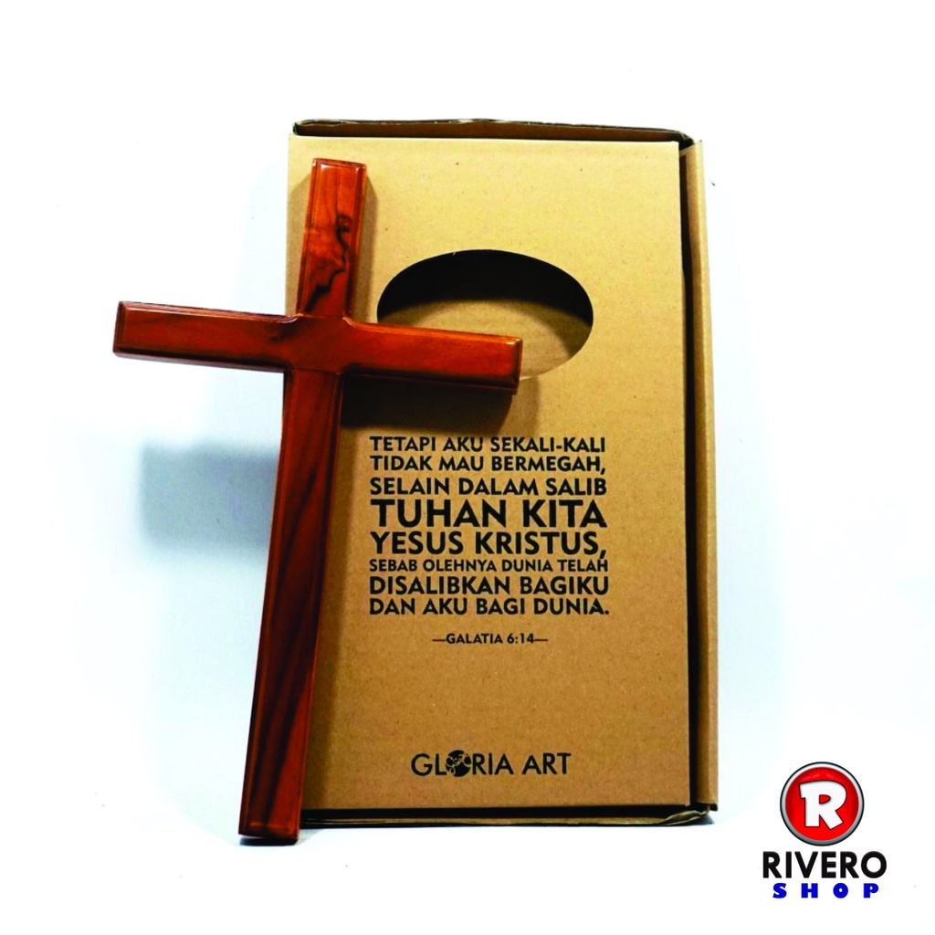 Salib Dinding 30 cm Kayu Jati Warna Coklat