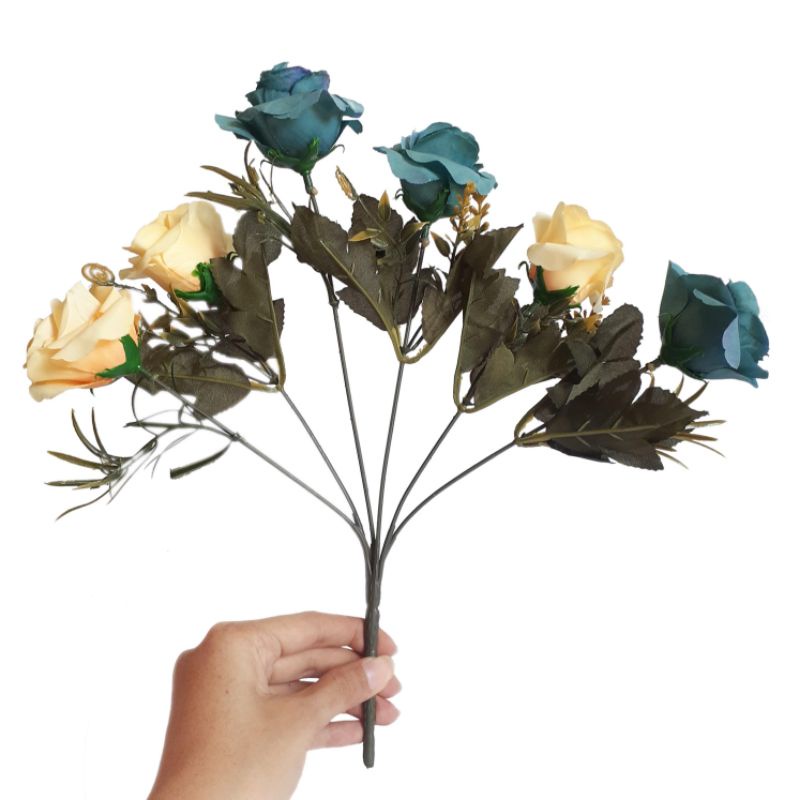 Bunga Mawar 2 Warna AF58 Hybrid Tea Roses Plant Artificial Dekorasi Backdrop Properti Foto Wedding