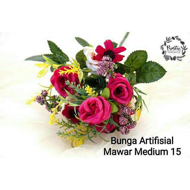 bunga artifisial mawar medium 15 merah