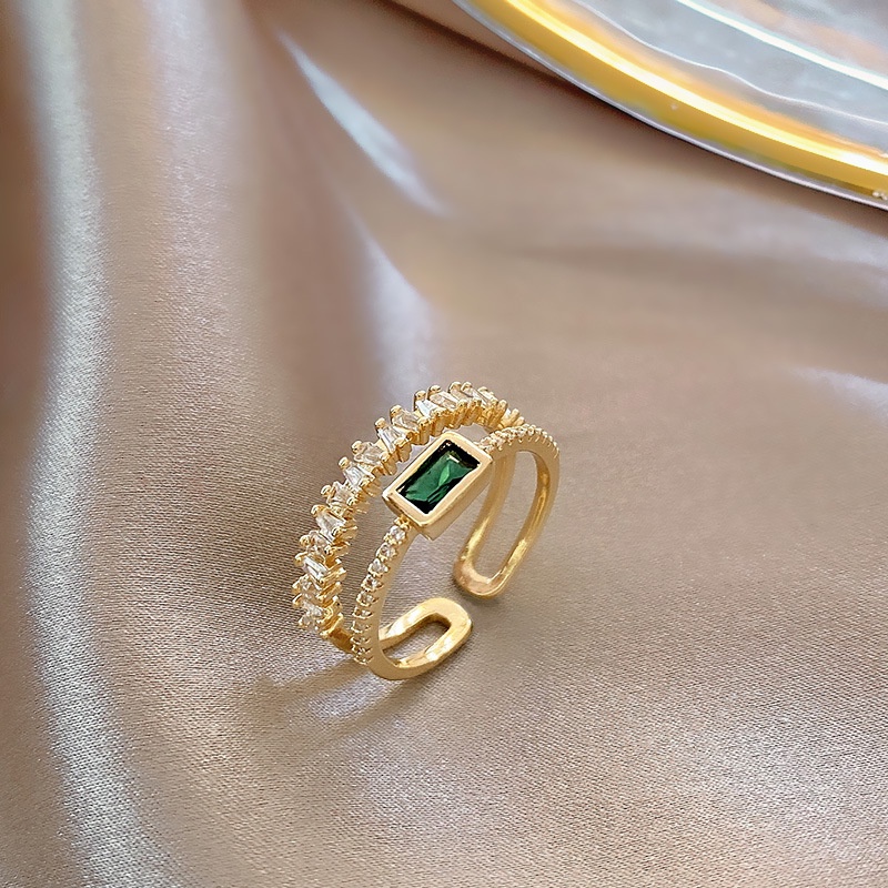 Cincin Lapis Ganda Bahan S925 Silver Gold Hias Kristal Berlian Zamrud Dapat Disesuaikan Untuk Wanita