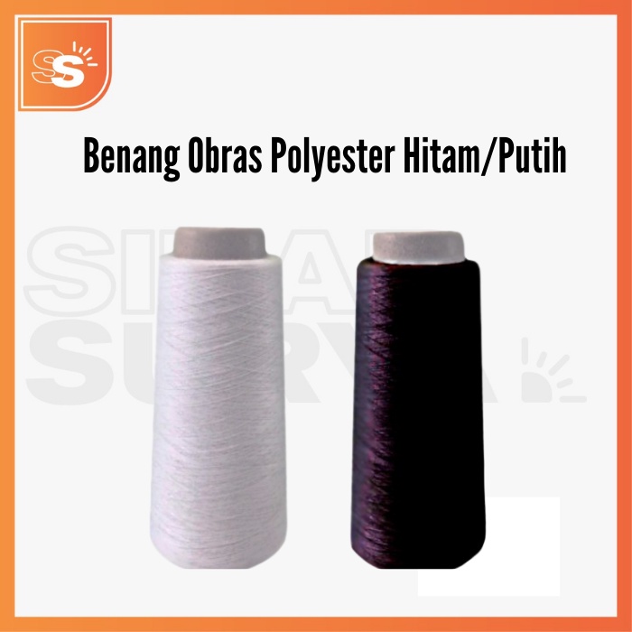 Benang Obras Polyester 200 Gram Warna Hitam/Putih