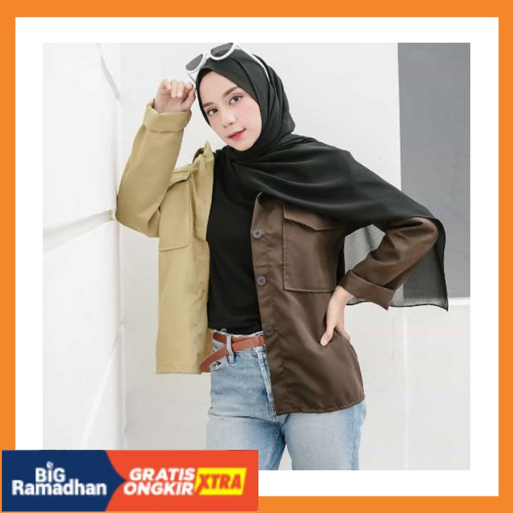 POLOS MOTIF MERAH PUTIH HITAM BIRU KUNING ASLI / STRADIVARIUS COMBINED KOMBINASI JAKET KANVAS