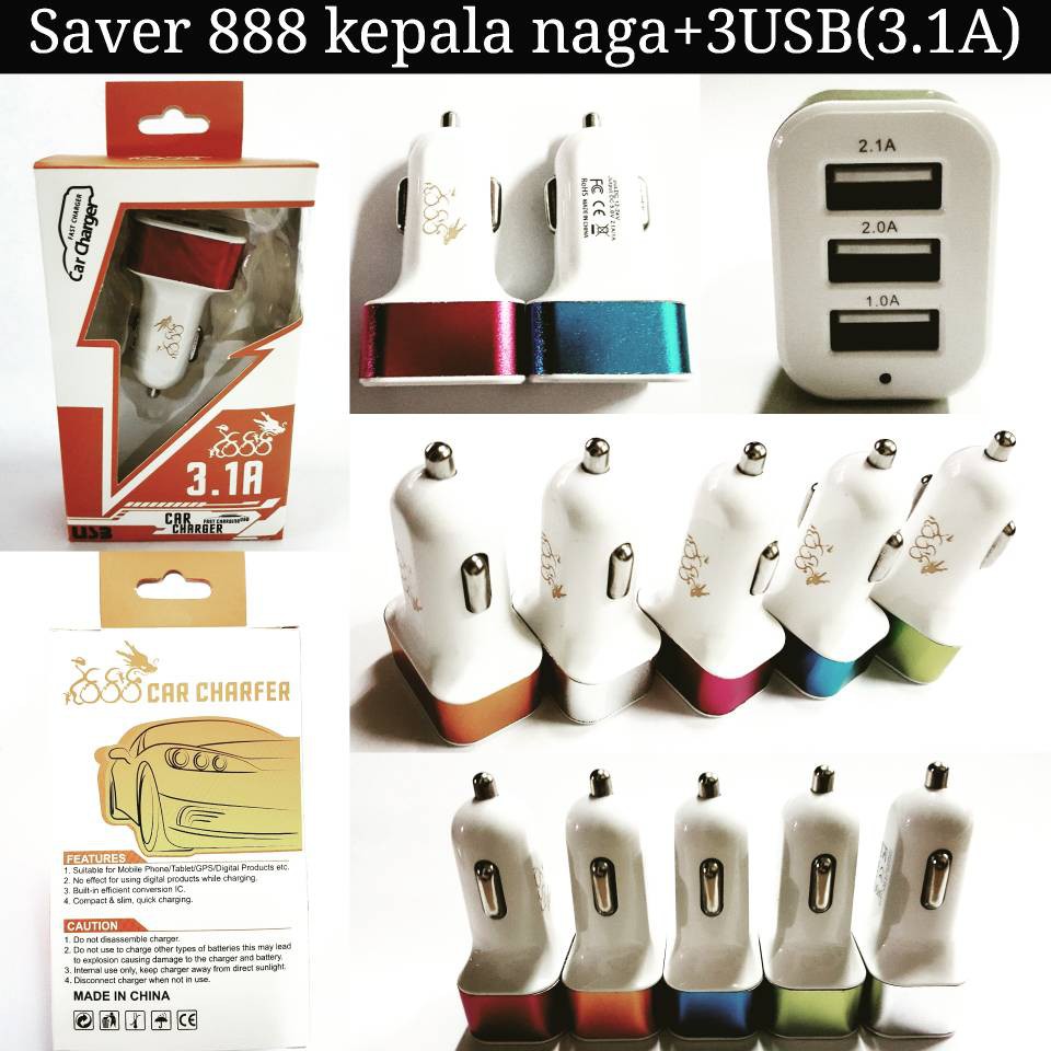 PROMO CUCI GUDANG ! JUAL RUGI ! 888 Fast Charging Charger Mobil Dengan 3 Outputs / Port USB