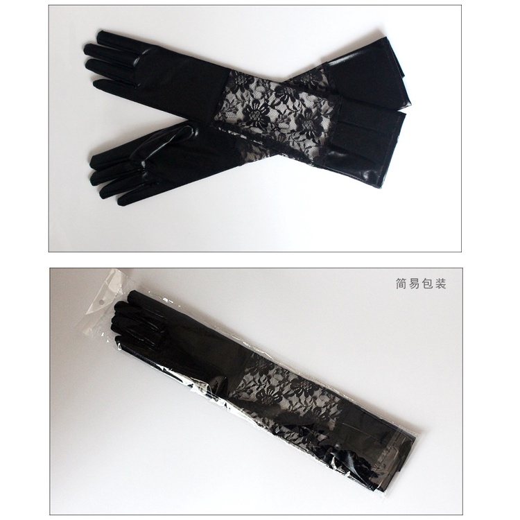 LTX-02 sarung tangan panjang latex mix renda sexy long gloves leather lace aksesoris fashion cosplay