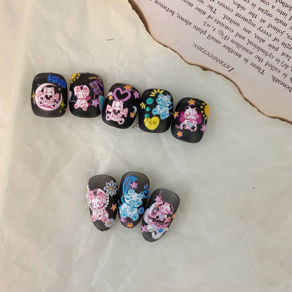 Stiker Kuku Motif Kartun Bunga 5D Dengan Perekat Untuk Dekorasi Nail Art