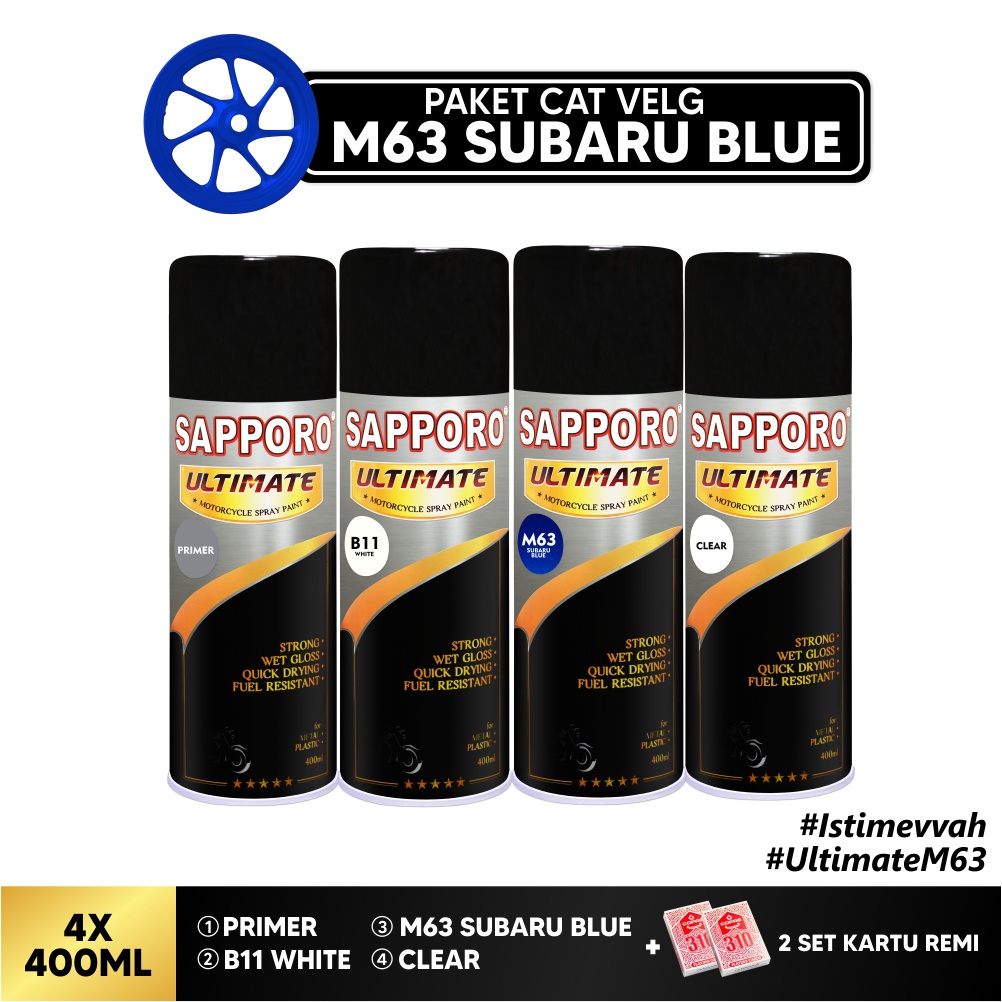 Paket Cat Velg M63 Subaru Blue + FREE Kartu Remi /Sapporo Ultimate/Cat Spray Semprot Aerosol Terbaik