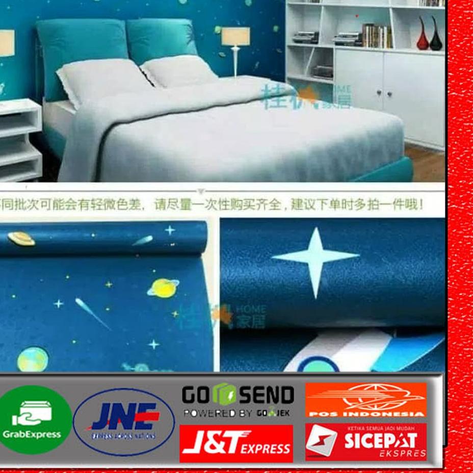 ❅ [] wallpaper 45 cm x 10 meter | Walstiker dinding 1 rol 1KG | Wallpaper stiker dinding Roket biru