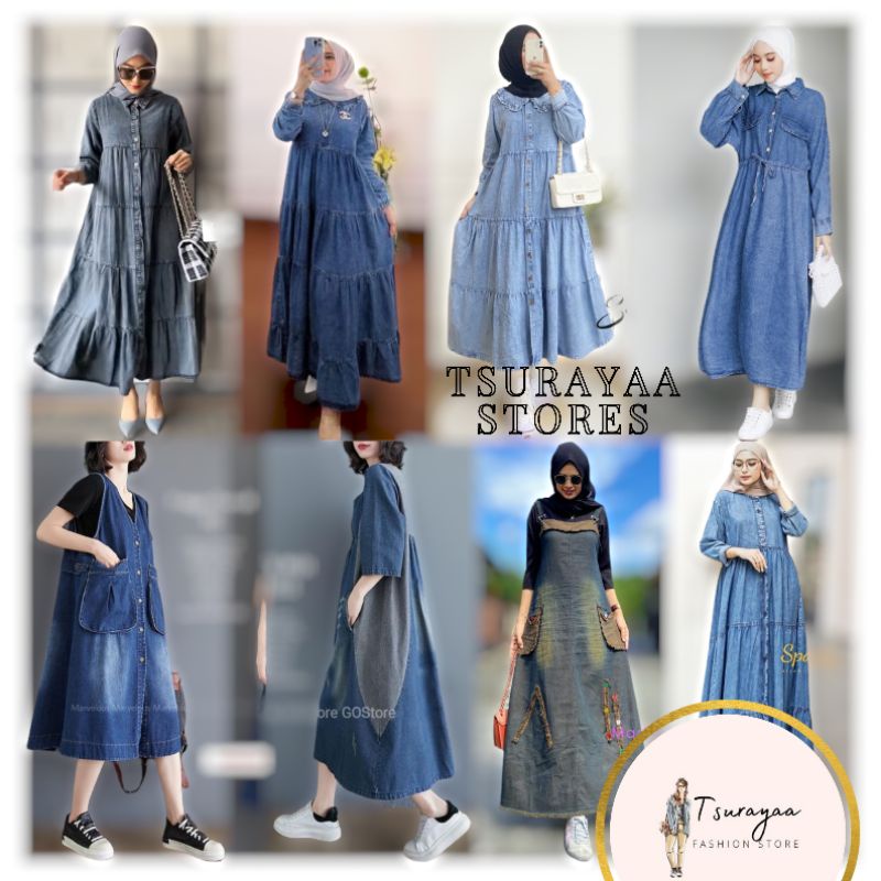 Gamis Midi Dress Jeans Varian Terbaru Amara Clara Channel Delise Fregga Fuji Hima Kiara Merchy Naura Natasya Stone Tokyo SS