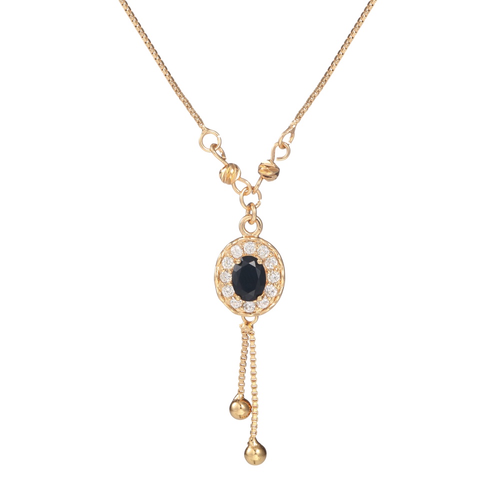 Kalung Titanium Wanita Anti Karat Emas Rumbai Permata Safir Liontin Aksesoris Fashion Perhiasan D508