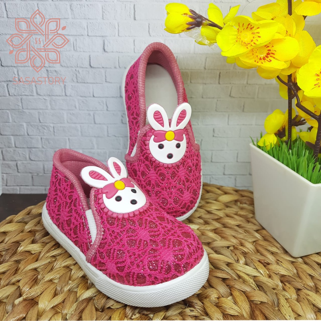 Sasastory Sepatu Pesta Slip On Brokat Anak Perempuan Usia 1 2 3 4 5 6 Tahun Pink Fanta CA25