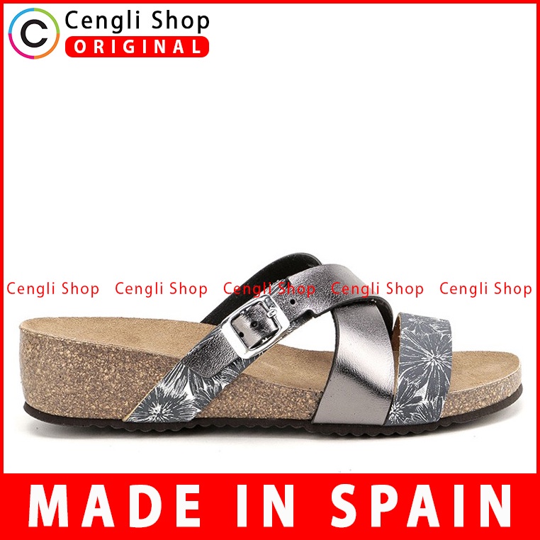 SANDAL SLIDE KULIT GRUNLAND WANITA ORIGINAL FLAT CASUAL ABU-ABU GRW25