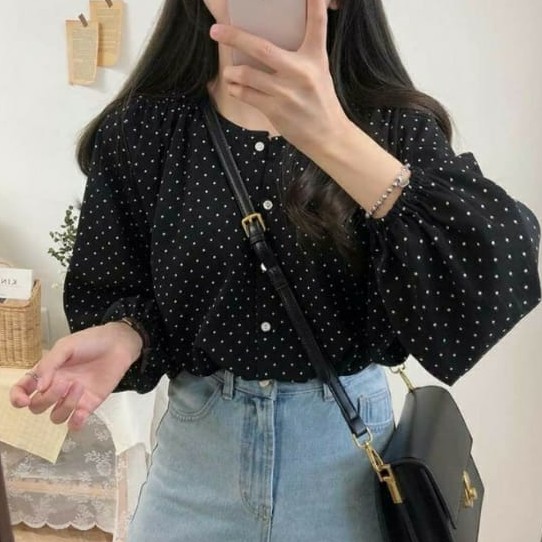 Blouse Wanita korea Polkadot