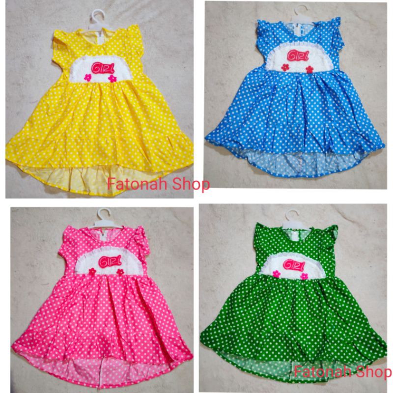 Dress anak 1 2 tahun polkadot polka tutul Fatonah Shop princess long bulu ( Dress princess Long polka)