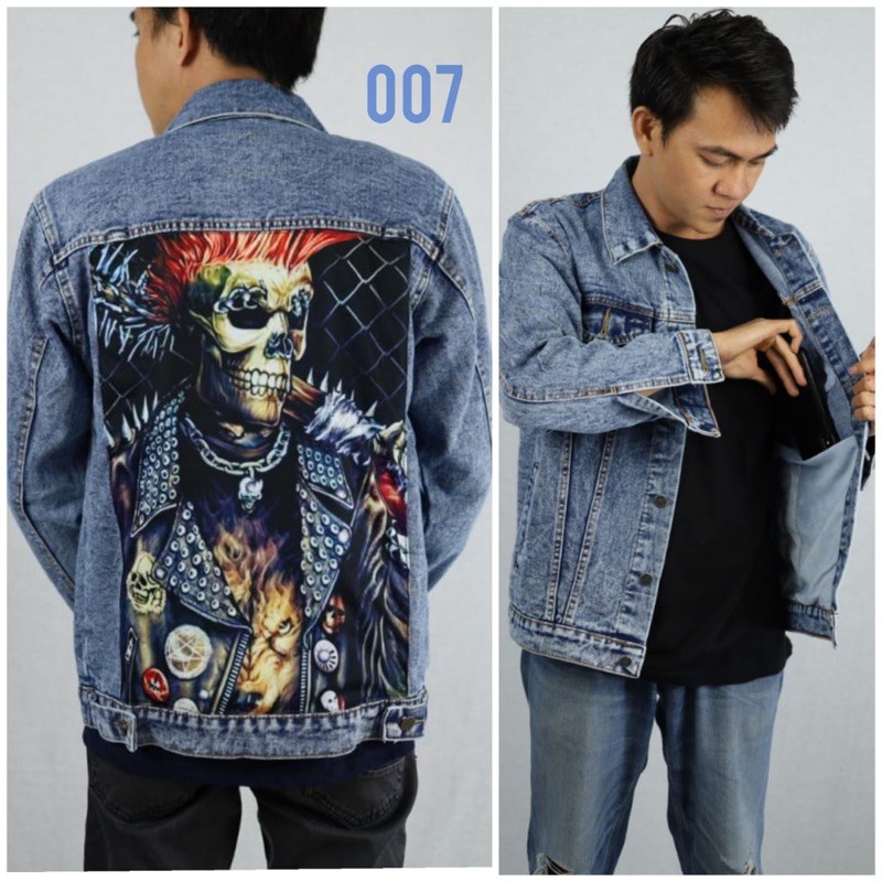 Jaket Jeans Printing Pria / Jaket Denim Pria Painting Sablon / Jaket Jeans Xpression - Sandwash Biru