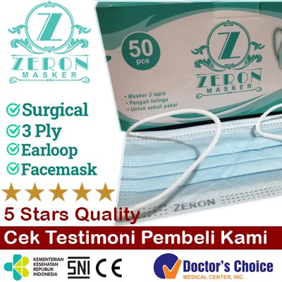 Zeron Masker Surgical 3Ply - Izin Kemenkes - Premium Quality -  Pack isi 50