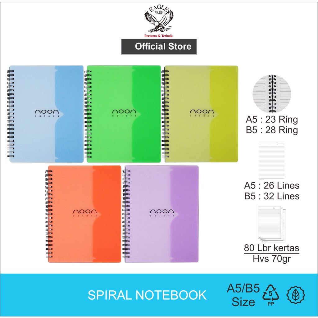 

TOMEX Notebook Spiral / Buku Tulis Buku Catatan Diary Notebook Spiral NOON COLORS A5/B5 80 Lembar