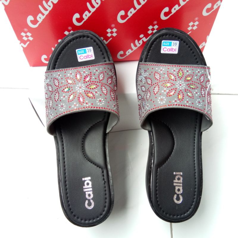 Sandal Wedges Wanita Slop Bunga