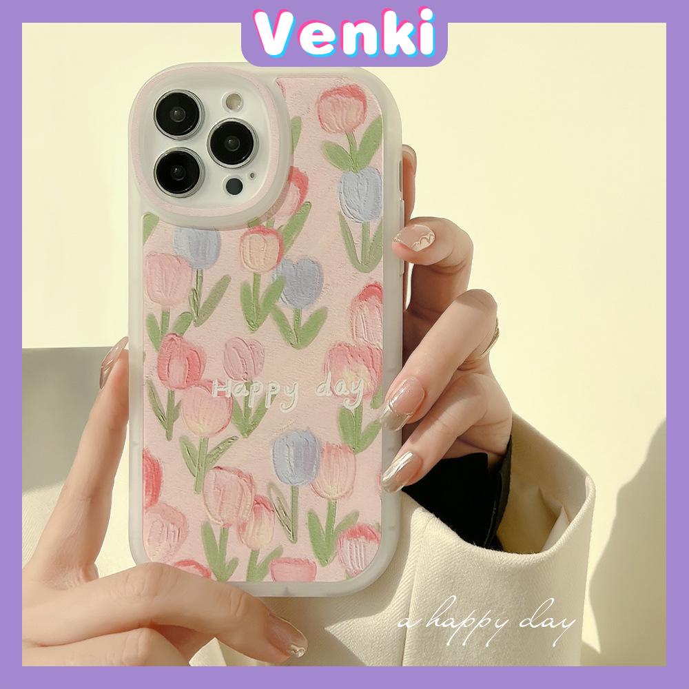 iPhone Case Silicone Soft Case Clear Case TPU Airbag Shockproof Full Coverage Protection Camera Pink Tulip Flower For iPhone 13 Pro Max iPhone 12 Pro Max iPhone 11 iPhone 7 Plus