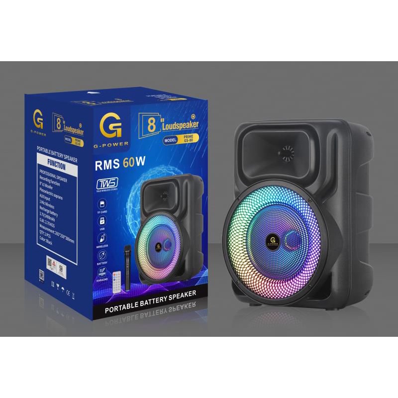 G-POWER PORTABLE BATTERY SPEAKER PRIME GS-80 FREE MIC WIRELESS GARANSI RESMI