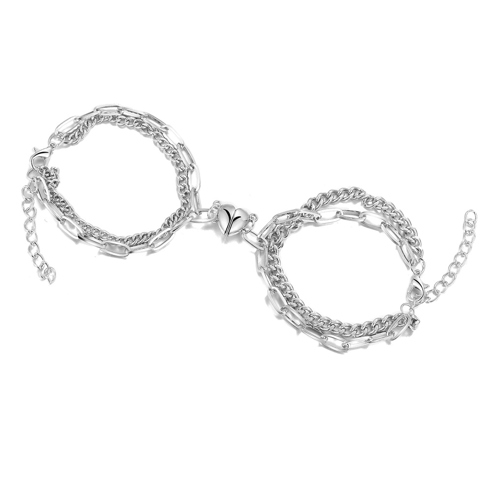 IFYOU Gelang Silver Desain Hati Ganda Gaya Korea Untuk Wanita